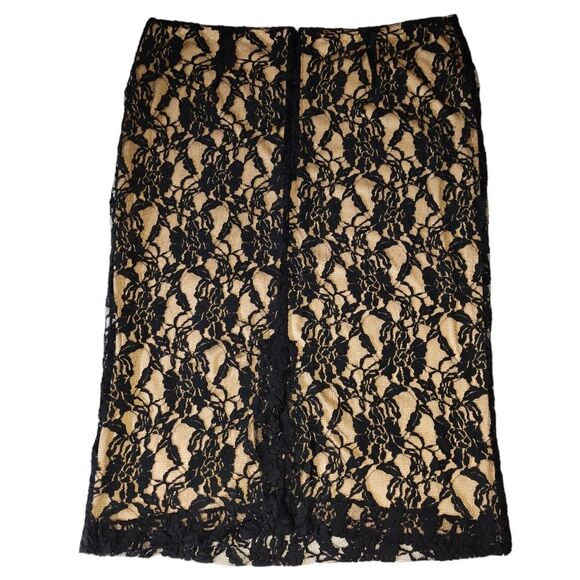 NEWPORT NEWS PENCIL SKIRT SIZE 14 NUDE  BLACK FLORAL LACE BODYCON KNEE LENGTH - Picture 4 of 8